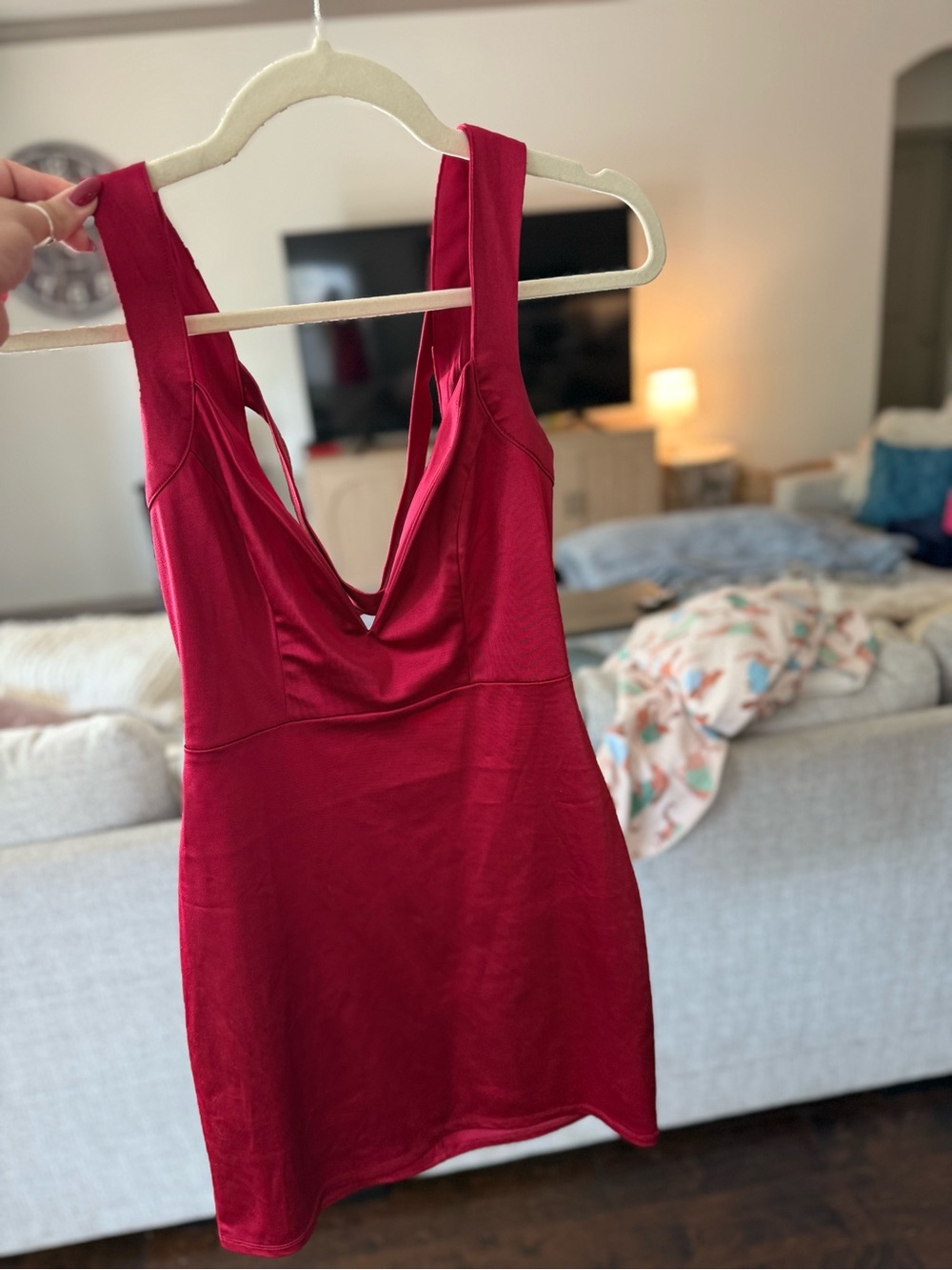 Sleeveless Deep V Mini Dress in Wine Red